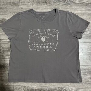 Lucky Brand Womens Shirt XL Gray 100% Cotton Graphic Tee Dungarees of America